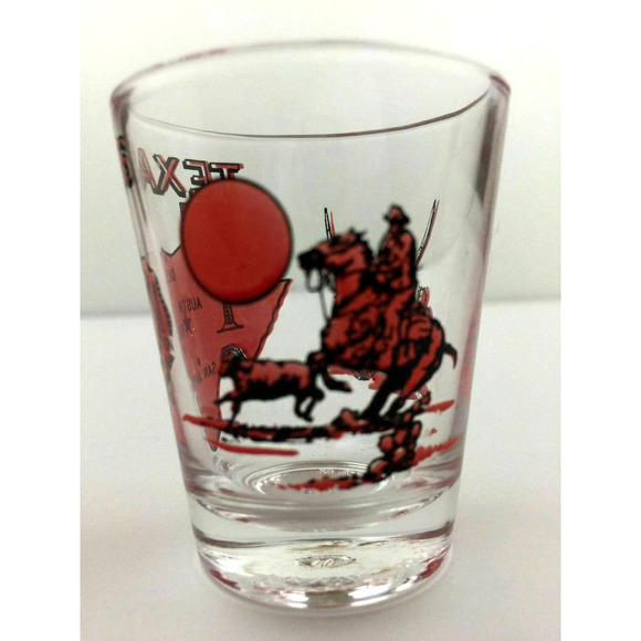 Texas State Map Mini Shot Glass Red Longhorn Rodeo Cowboy Barware - Picture 6 of 6